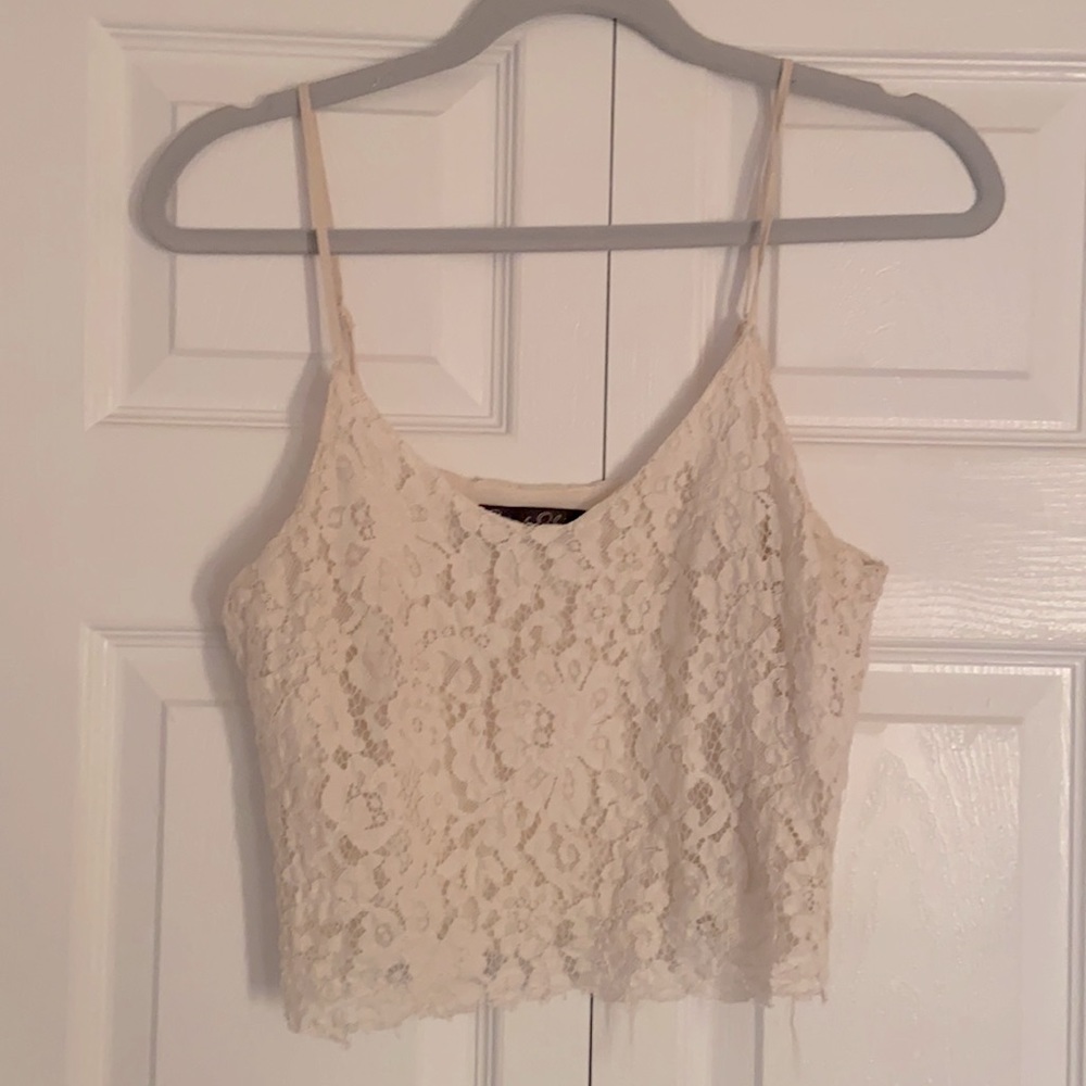 Crop Top Lace Floral Ivory Top